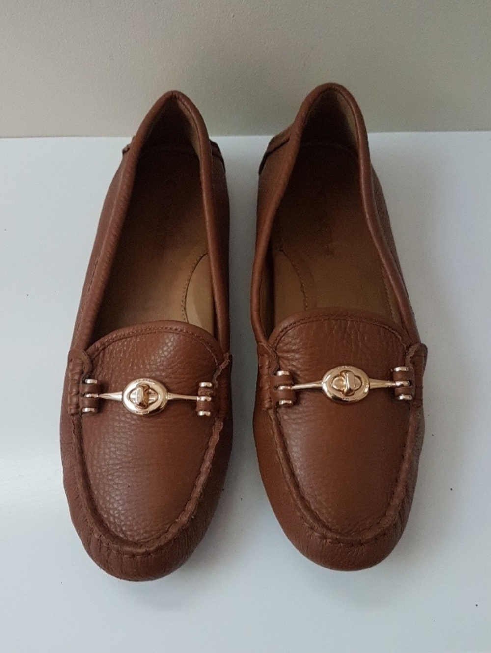 Coach Brown Leather Driving Moccasins with Gold Hardware